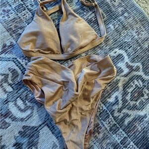 Tan/Gold Ribbed Bikini Set
